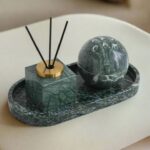 Green board solid marble home fragrance set, luxury candles aesthetic, marble bathroom accessories